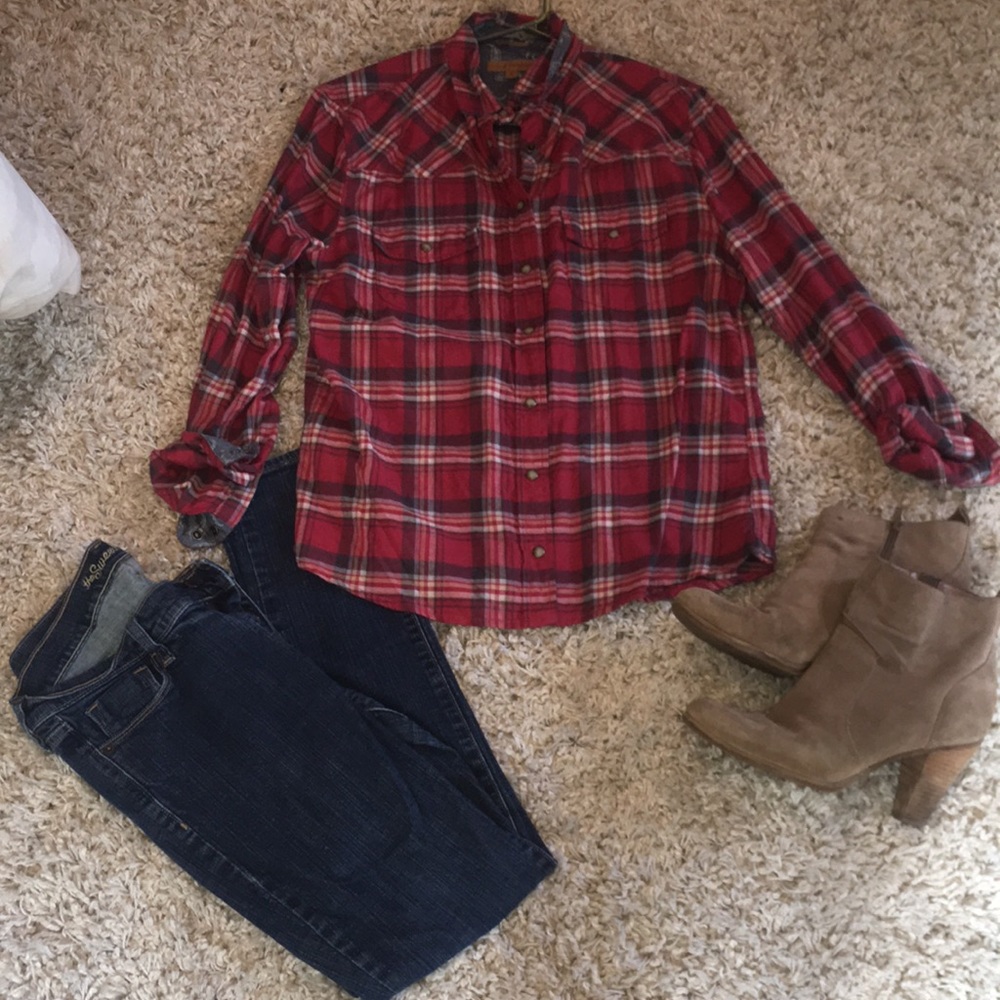 plaid button down shirt.